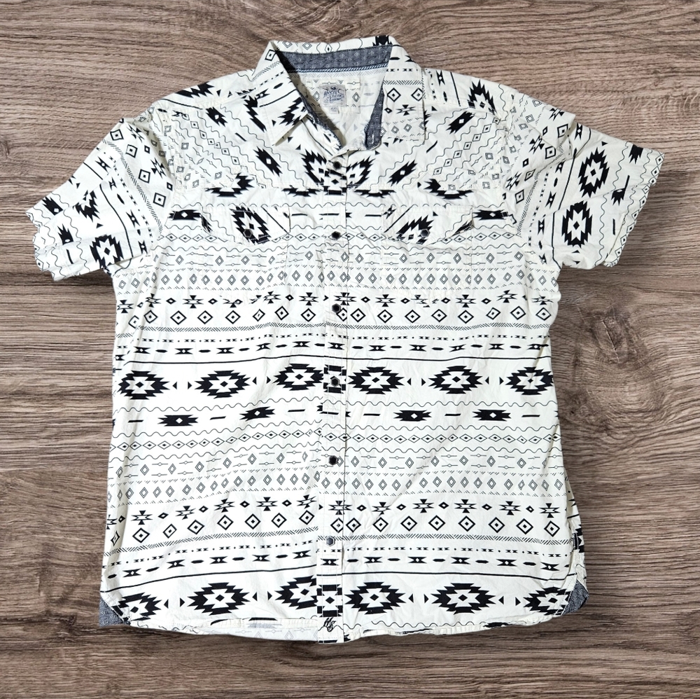 Vintage Aztec‎ Tribal Hawaiian Button Up Shirt Geometric Moonshine Mens 2XL